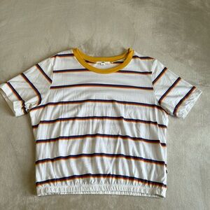 Women’s Vans T-Shirt with Yellow Red, and Blue Stripes